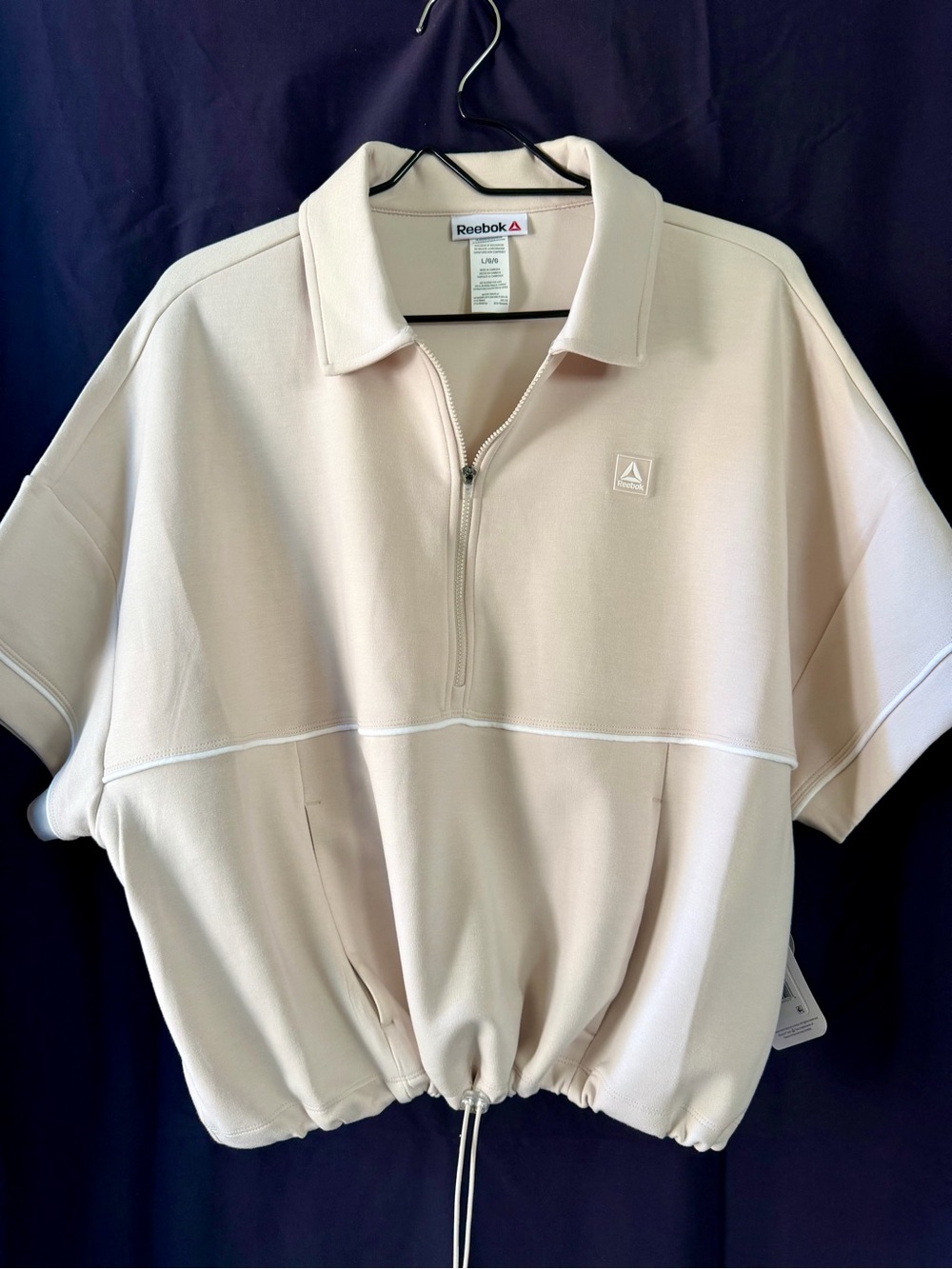 Reebok Men’s Light Beige Short-Sleeve Half-Zip Polo